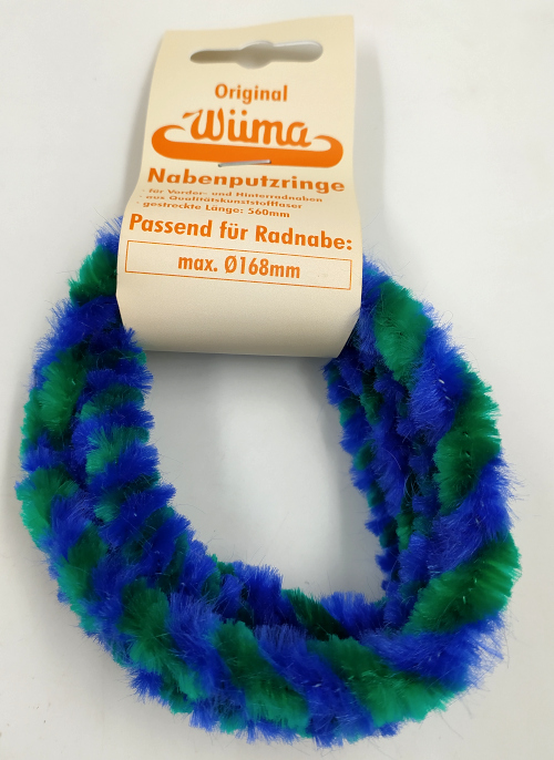 Paar Nabenputzringe - grün/ blau - für Mokick-Radnabe Ø168 mm, 560 mm lang