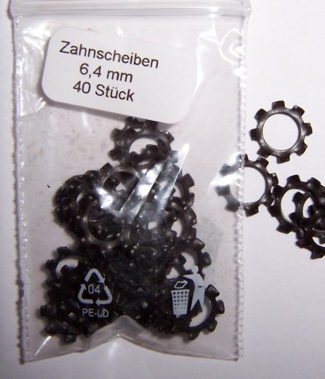 Zahnscheiben,  6,4 mm, 40 Stück