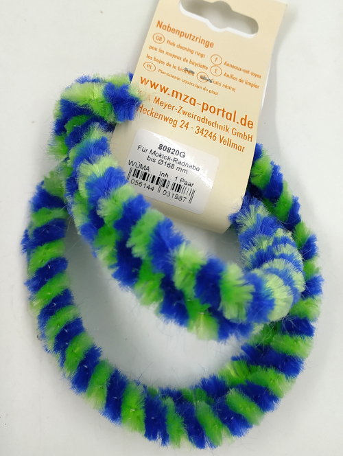 Paar Nabenputzringe - blau/ neongrün - für Mokick-Radnabe Ø168 mm, 560 mm lang